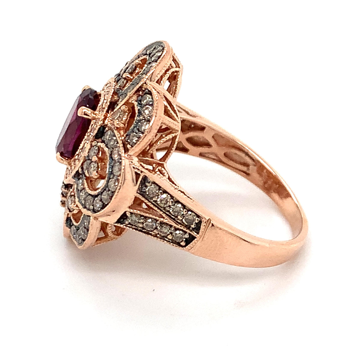 Le Vian 14K Gold Rhodolite Garnet Brown & White Diamond Blossom Cocktail Ring