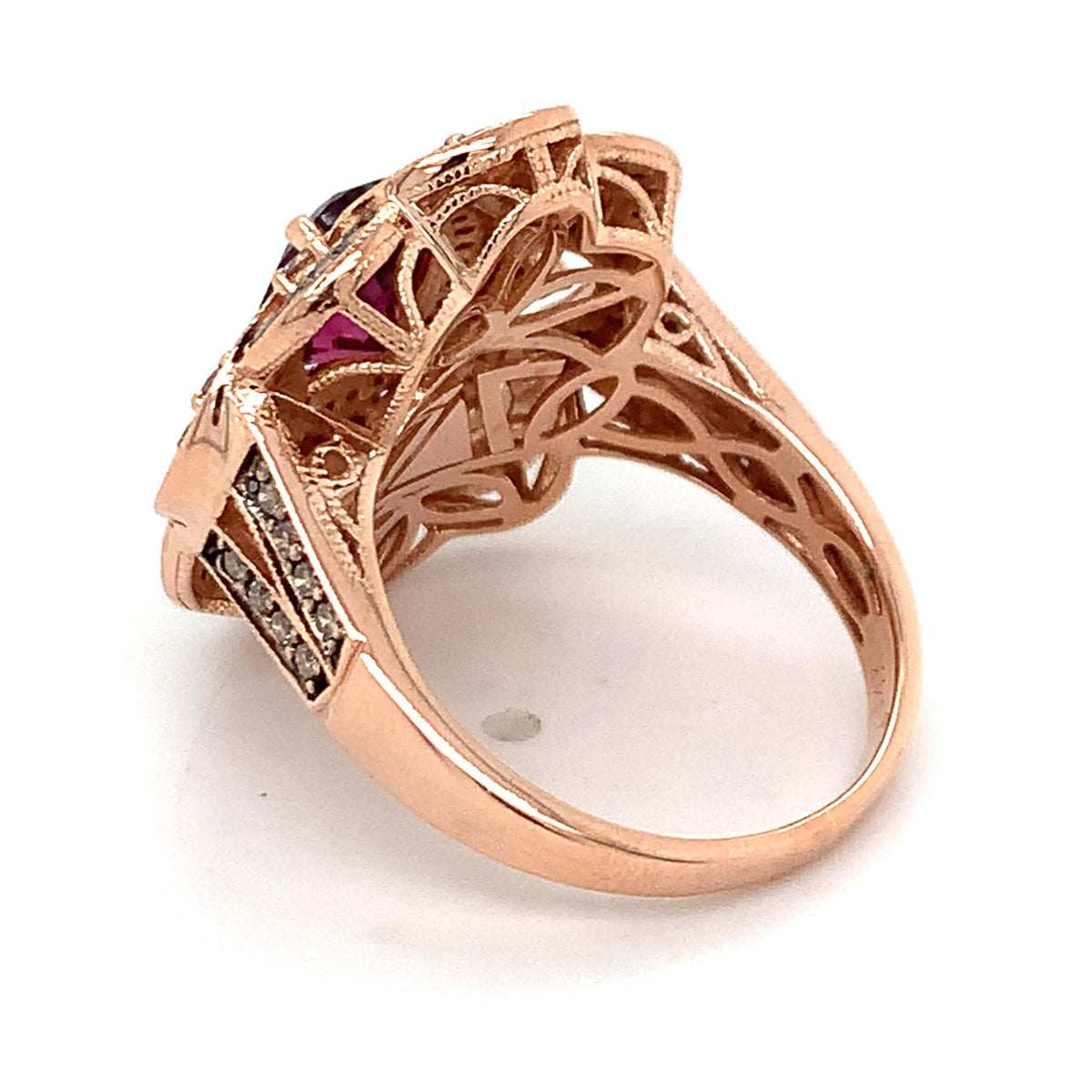 Le Vian 14K Gold Rhodolite Garnet Brown & White Diamond Blossom Cocktail Ring