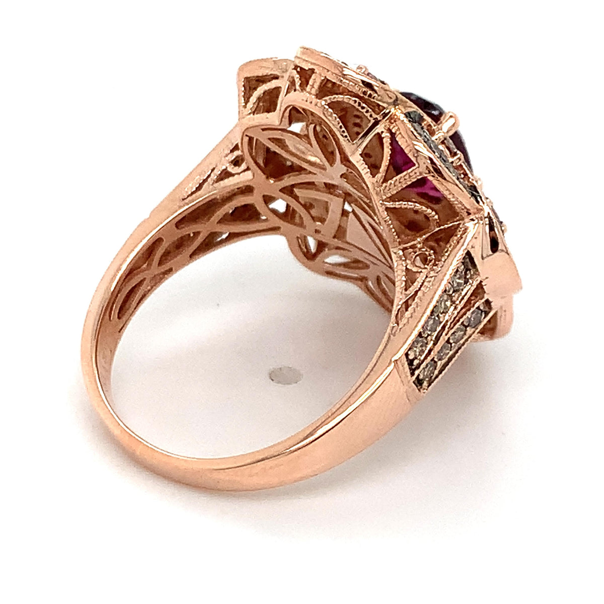 Le Vian 14K Gold Rhodolite Garnet Brown & White Diamond Blossom Cocktail Ring