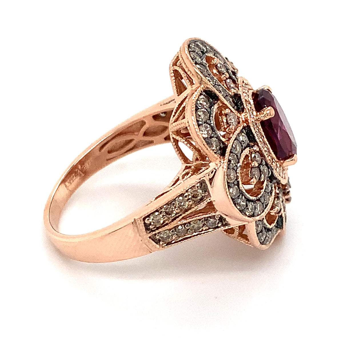 Le Vian 14K Gold Rhodolite Garnet Brown & White Diamond Blossom Cocktail Ring
