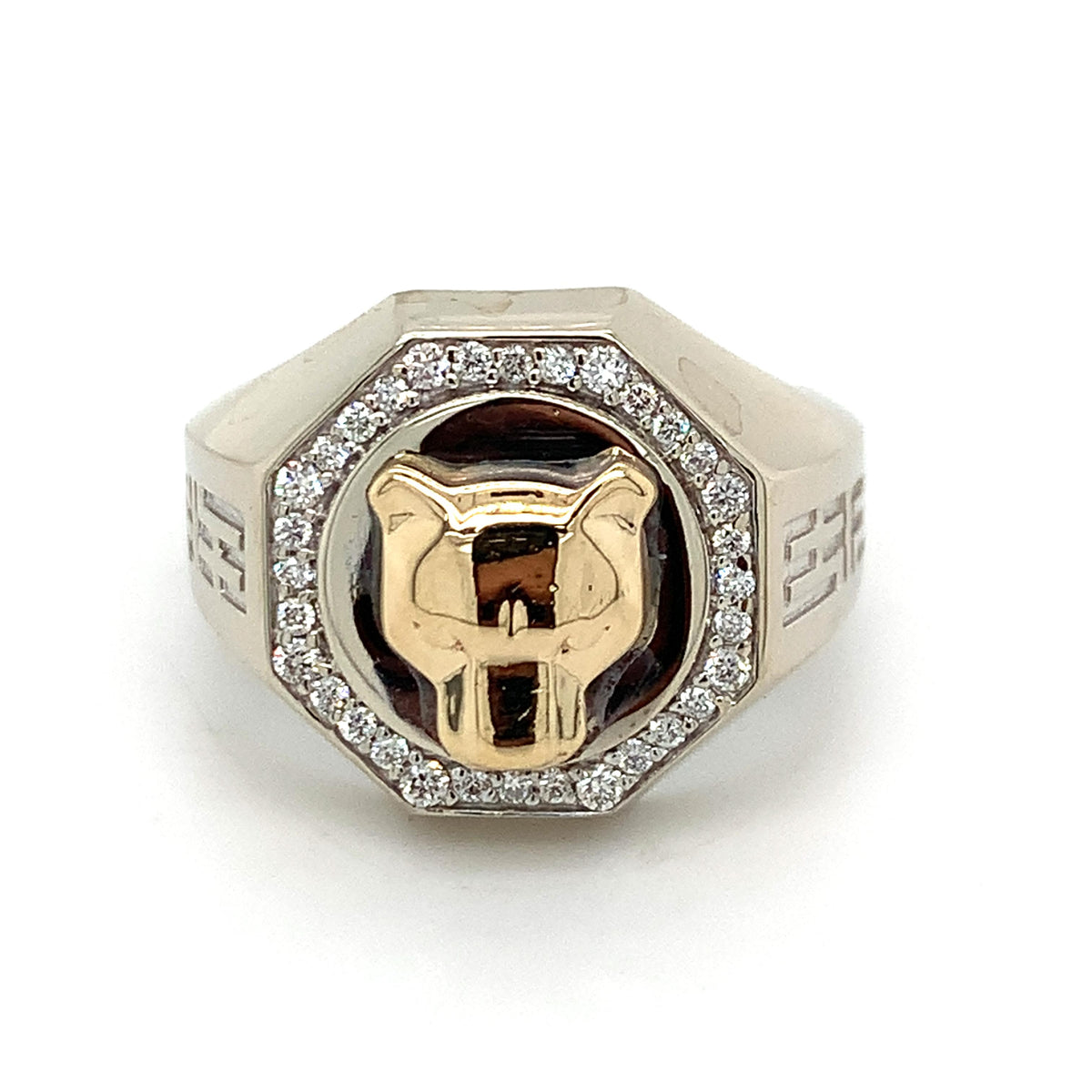 EFFY Men's 14K 2-Tone Gold Sculpted Panther Head Diamond Octagonal Signet Ring