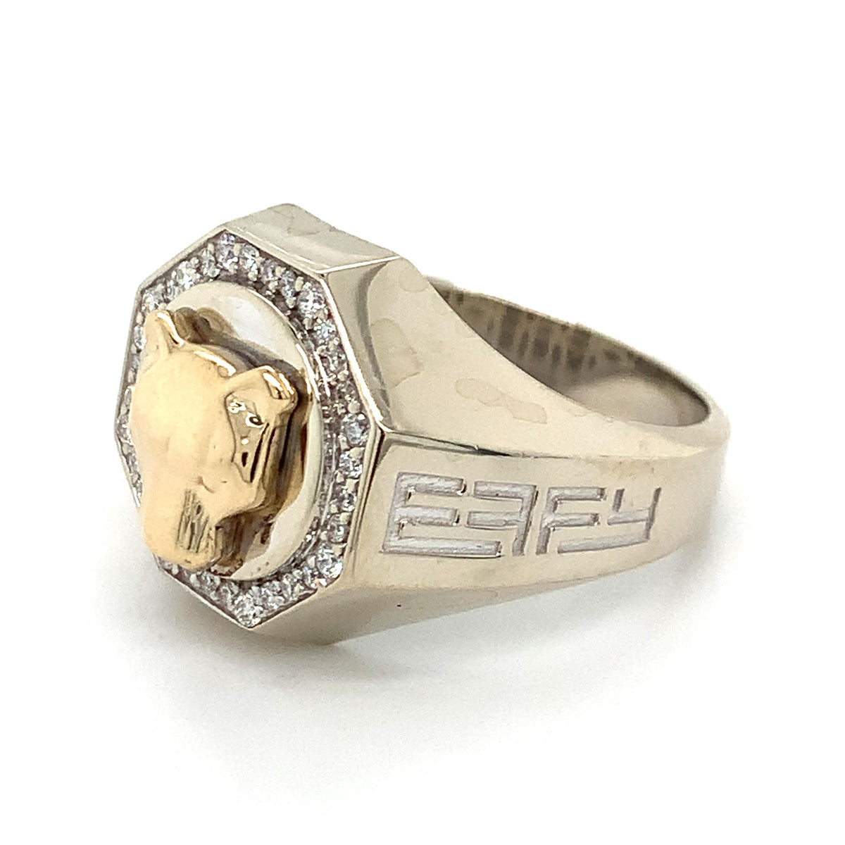 EFFY Men's 14K 2-Tone Gold Sculpted Panther Head Diamond Octagonal Signet Ring