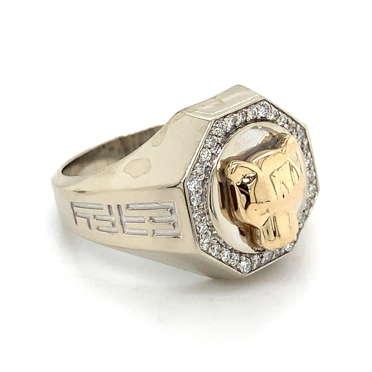 EFFY Men's 14K 2-Tone Gold Sculpted Panther Head Diamond Octagonal Signet Ring