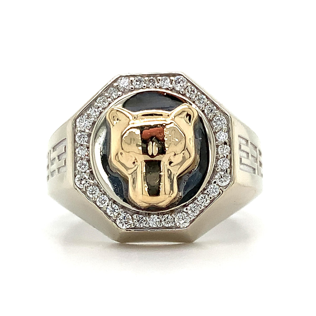 EFFY Men's 14K 2-Tone Gold Sculpted Panther Head Diamond Octagonal Signet Ring