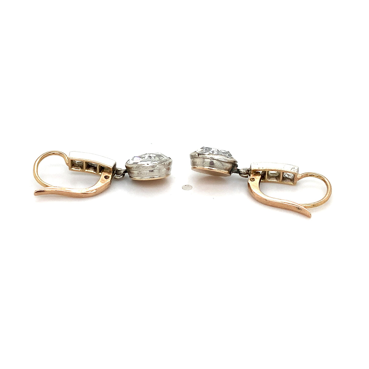 Antique Victorian 14K Gold & Platinum Bezel Old Rose Cut Diamonds Drop Earrings