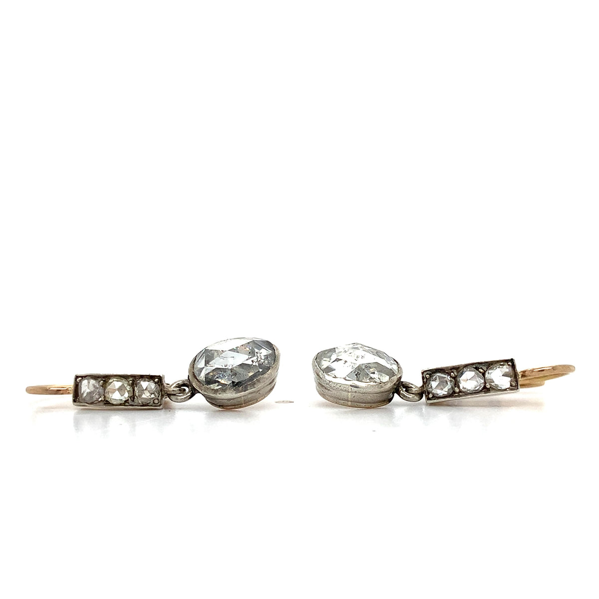 Antique Victorian 14K Gold & Platinum Bezel Old Rose Cut Diamonds Drop Earrings
