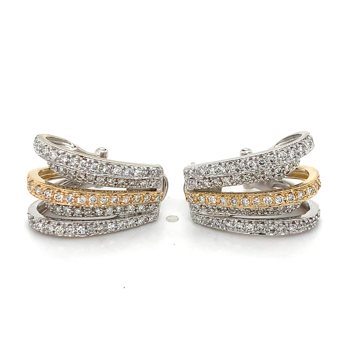 14K Gold 1.0ctw Pave Diamonds Split Multi Layered Strands J-Hoop Huggie Earrings