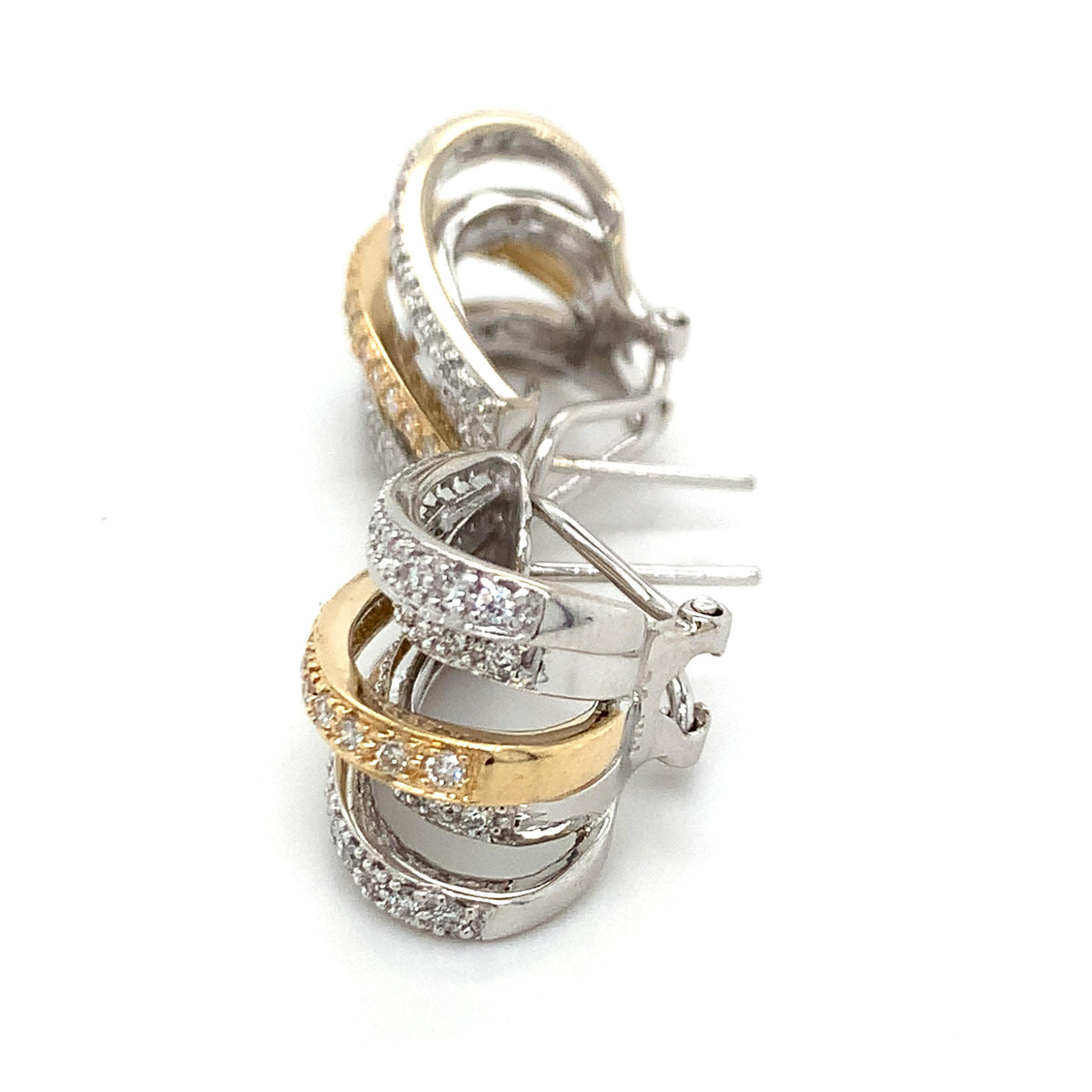 14K Gold 1.0ctw Pave Diamonds Split Multi Layered Strands J-Hoop Huggie Earrings