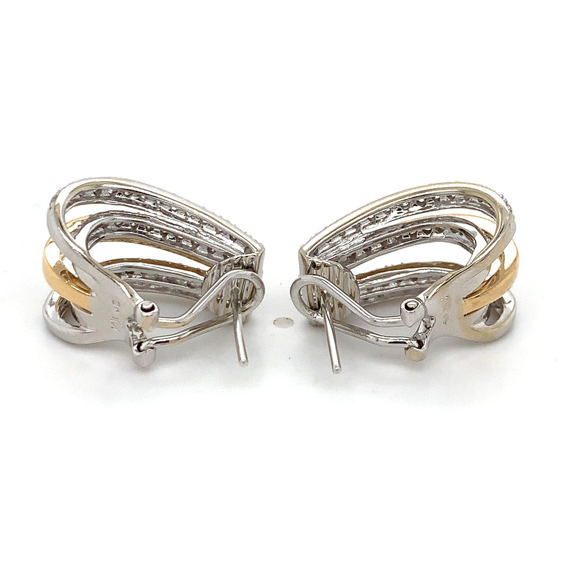 14K Gold 1.0ctw Pave Diamonds Split Multi Layered Strands J-Hoop Huggie Earrings