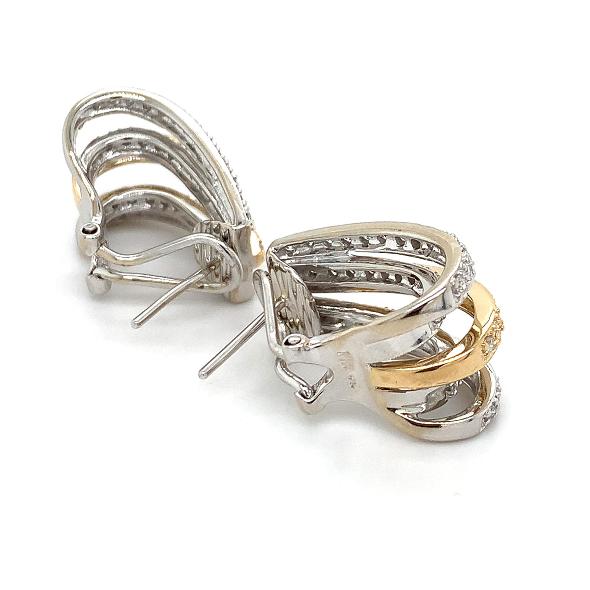 14K Gold 1.0ctw Pave Diamonds Split Multi Layered Strands J-Hoop Huggie Earrings