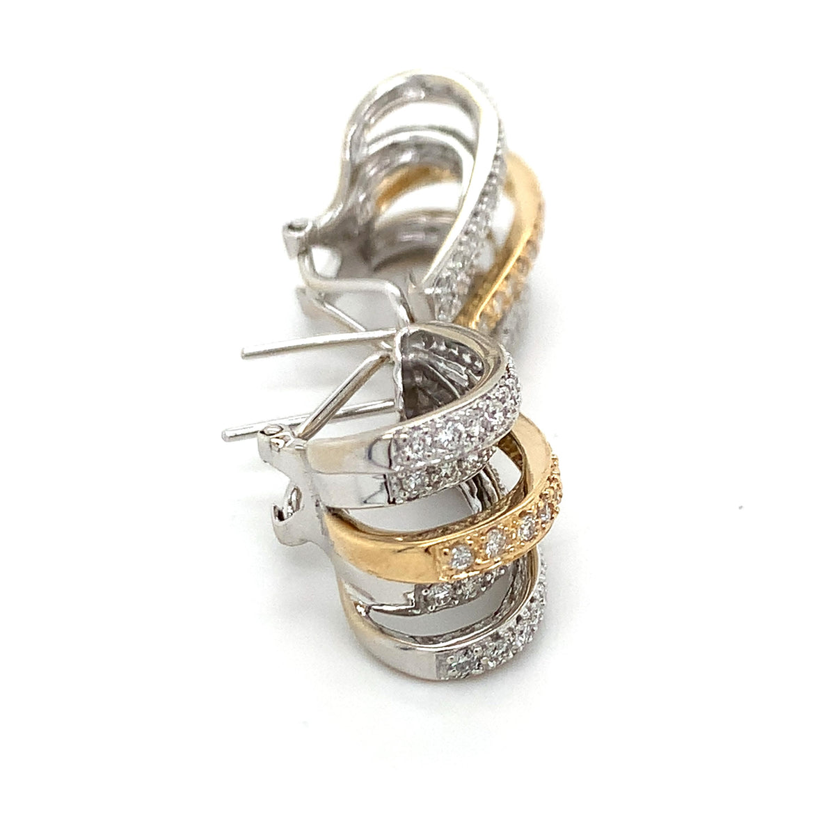 14K Gold 1.0ctw Pave Diamonds Split Multi Layered Strands J-Hoop Huggie Earrings