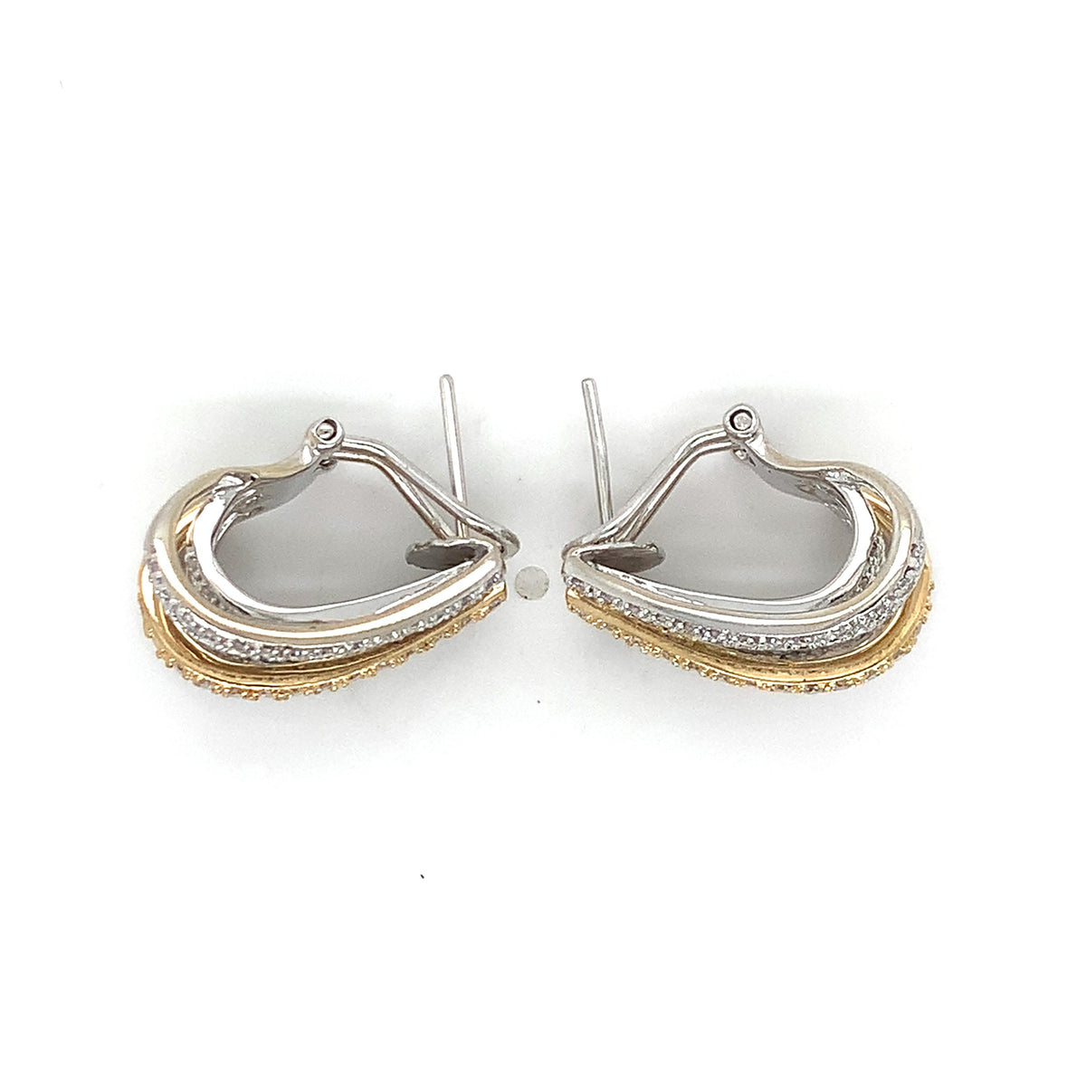 14K Gold 1.0ctw Pave Diamonds Split Multi Layered Strands J-Hoop Huggie Earrings