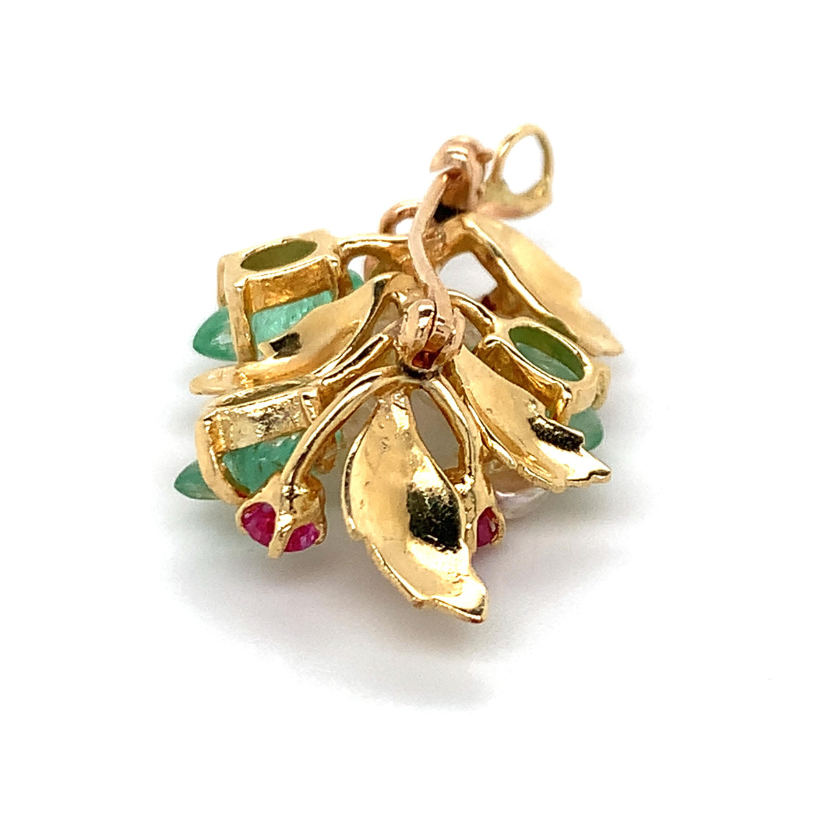 Vintage 14k Gold Emerald Ruby Pearls Tutti Frutti Fruit Style Brooch Pendant