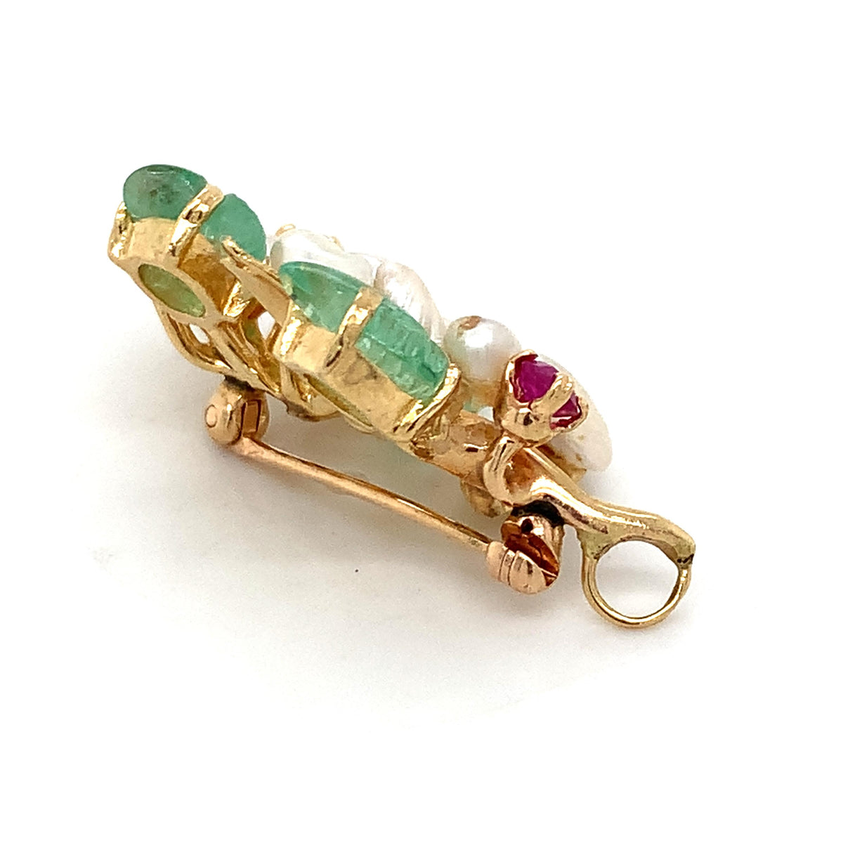 Vintage 14k Gold Emerald Ruby Pearls Tutti Frutti Fruit Style Brooch Pendant