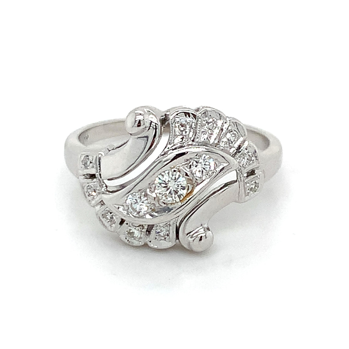 Jewels Of Joy Vintage Art Deco 14K Gold .26ctw Diamond Milgrain Bypass Ring S8.5