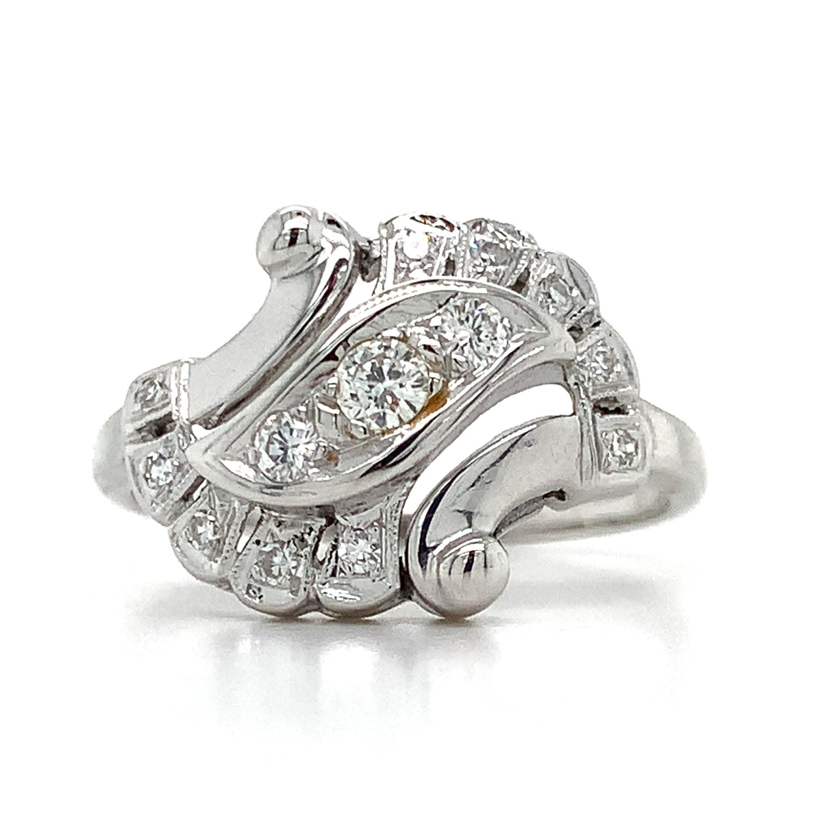 Jewels Of Joy Vintage Art Deco 14K Gold .26ctw Diamond Milgrain Bypass Ring S8.5