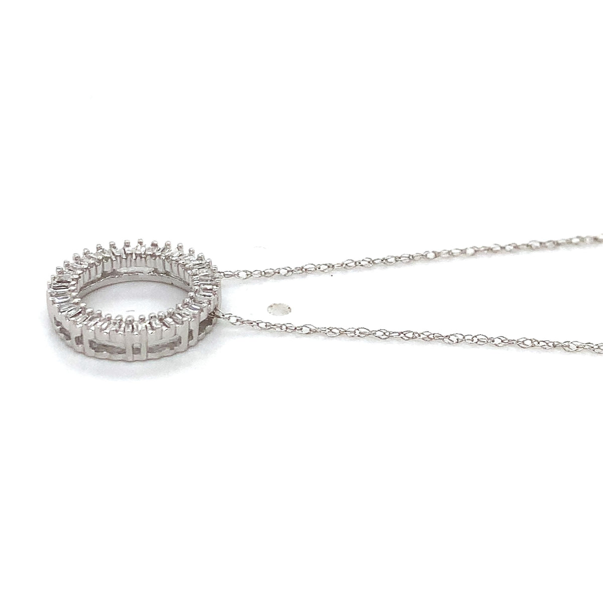 14K Gold Tapered Baguette Diamond Eternity Circle of Life Pendant Necklace 19"