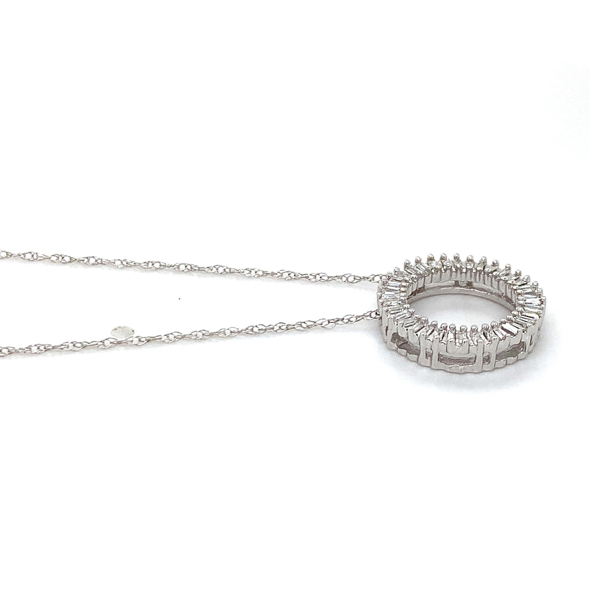 14K Gold Tapered Baguette Diamond Eternity Circle of Life Pendant Necklace 19"