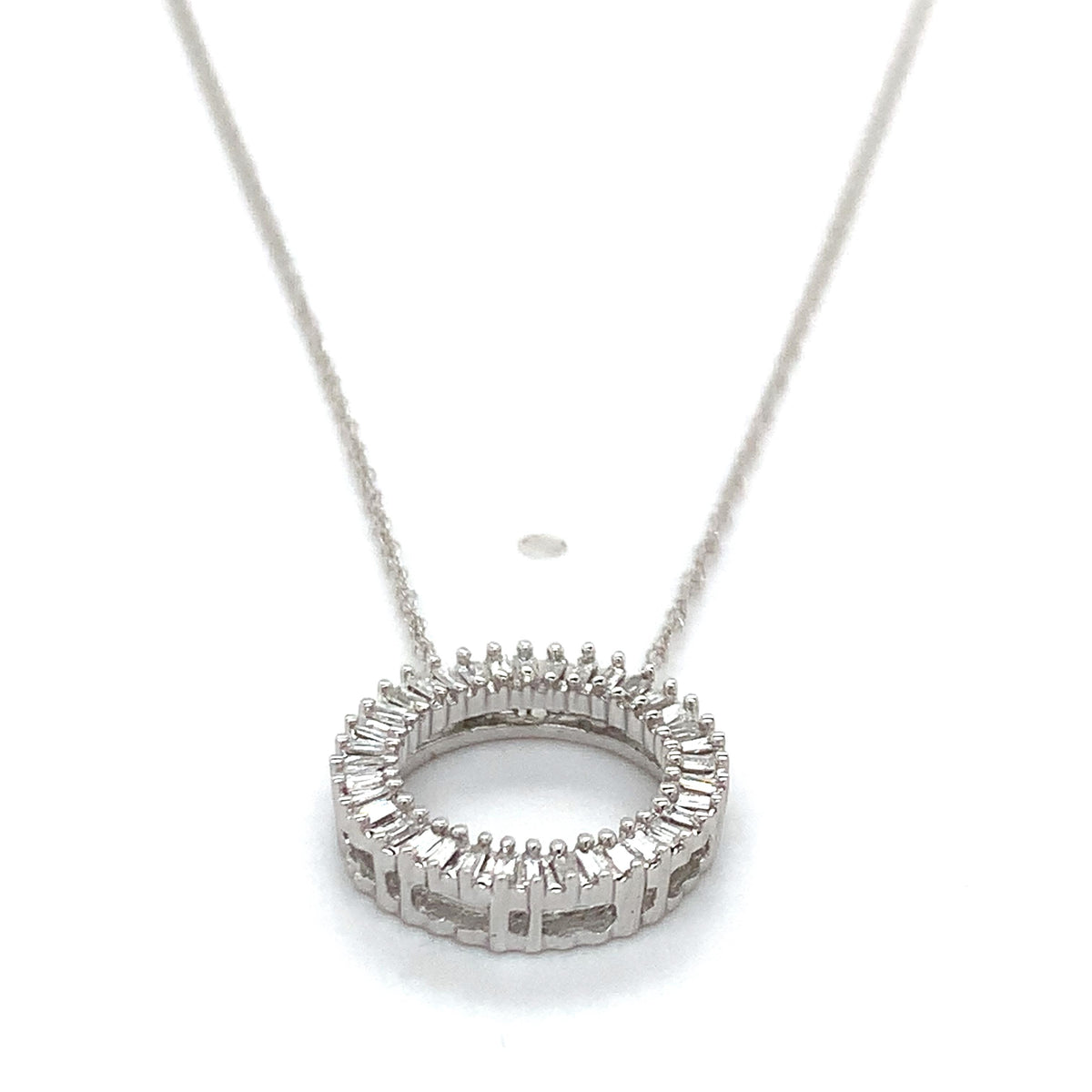 14K Gold Tapered Baguette Diamond Eternity Circle of Life Pendant Necklace 19"