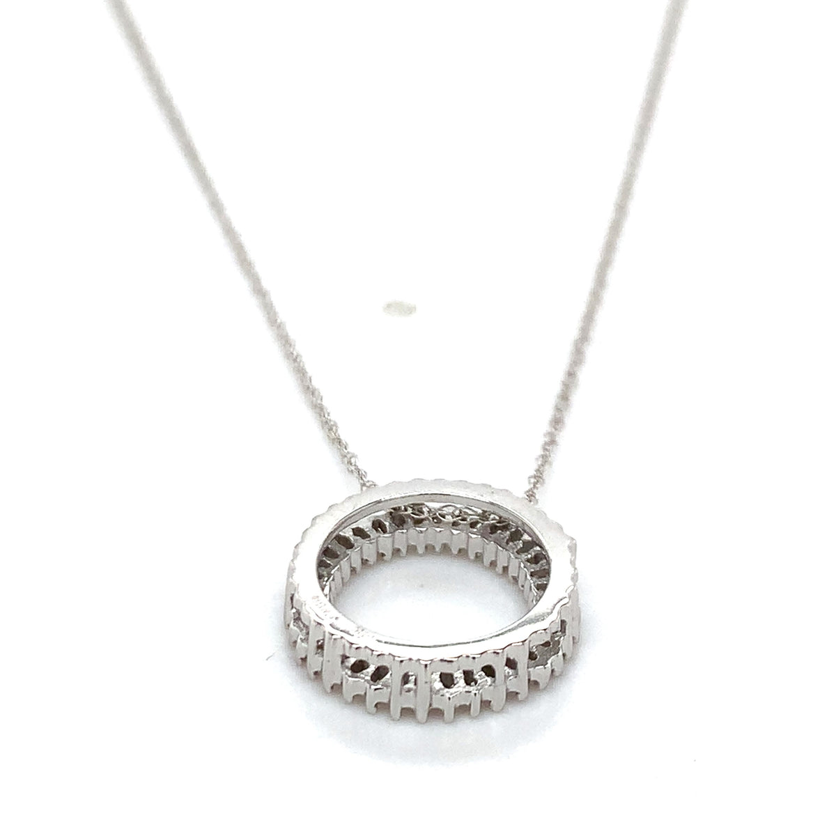 14K Gold Tapered Baguette Diamond Eternity Circle of Life Pendant Necklace 19"