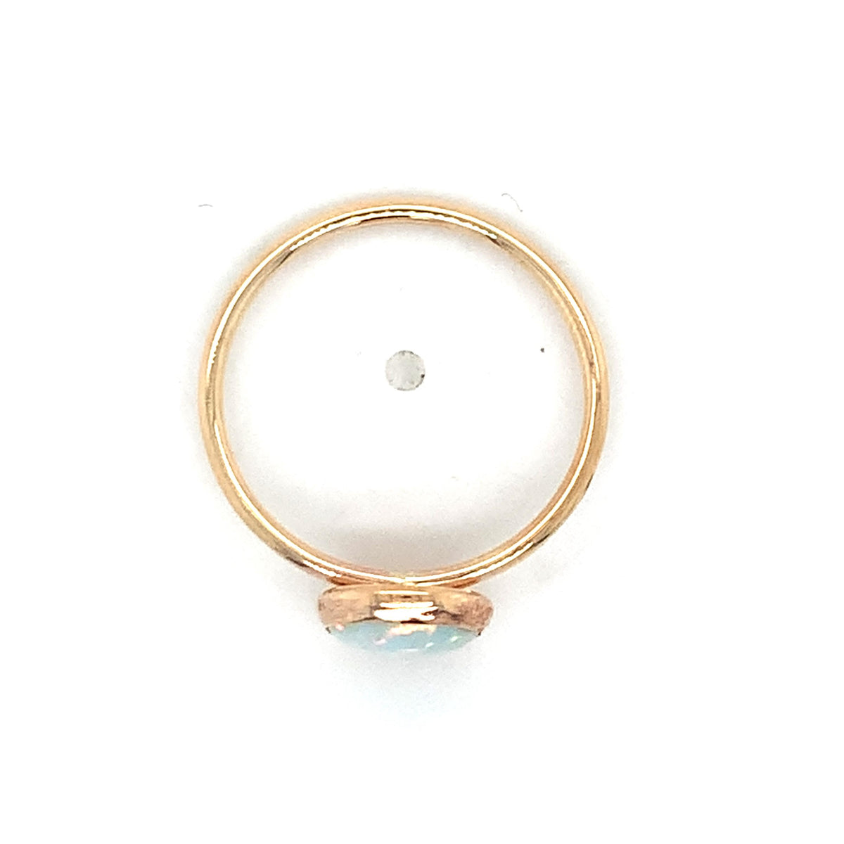 Vintage 14K Rose Gold Round Cabochon Bezel Opal Slim Shanks Solitaire Ring Size7