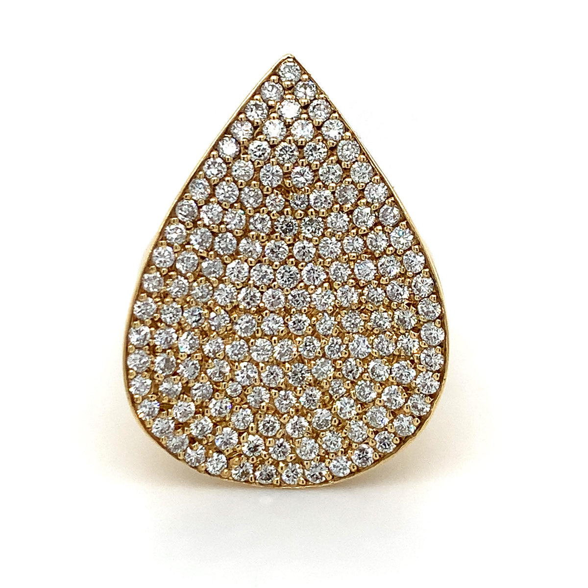 18K Gold 3ctw Round Pave Diamond Cluster Pear Shaped Statement Cocktail Ring