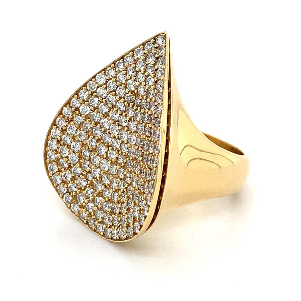 18K Gold 3ctw Round Pave Diamond Cluster Pear Shaped Statement Cocktail Ring