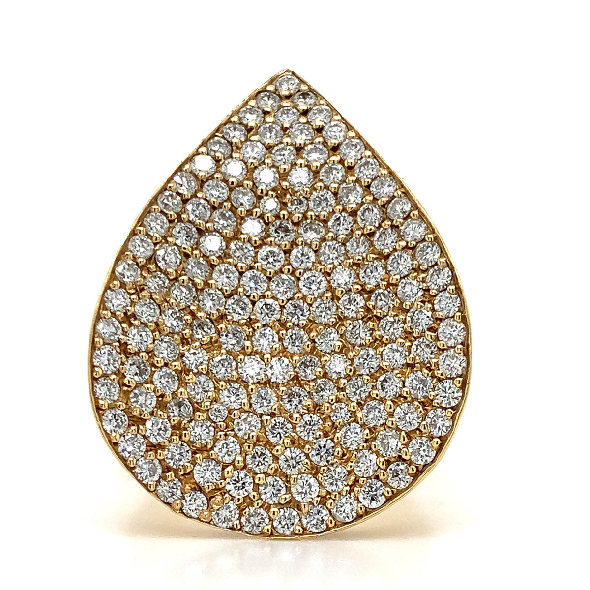 18K Gold 3ctw Round Pave Diamond Cluster Pear Shaped Statement Cocktail Ring