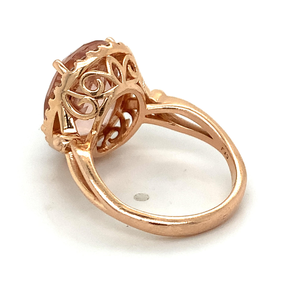 14K Rose Gold 4-Prongs Oval Pink Morganite & Round Diamond Halo Cocktail Ring S8