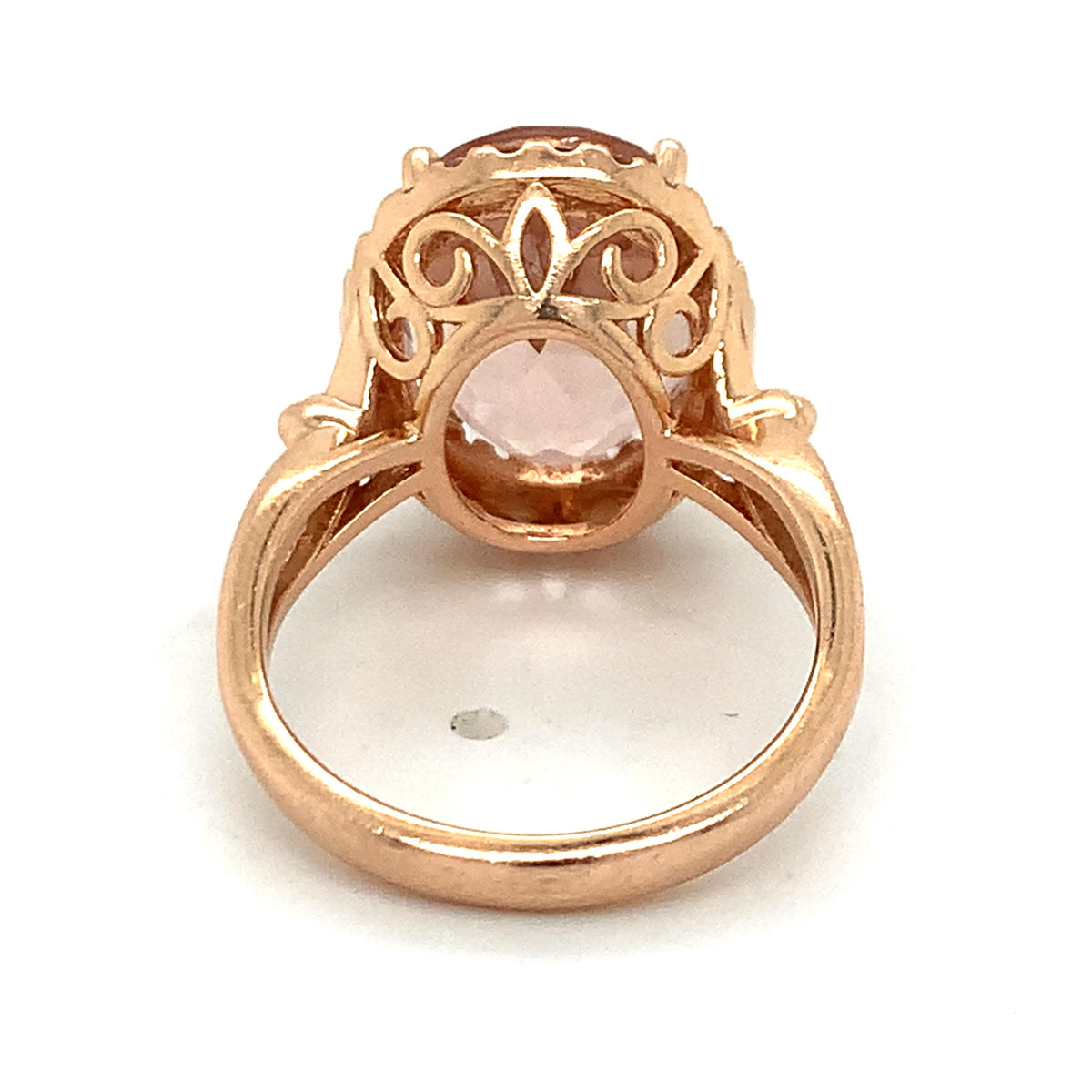 14K Rose Gold 4-Prongs Oval Pink Morganite & Round Diamond Halo Cocktail Ring S8