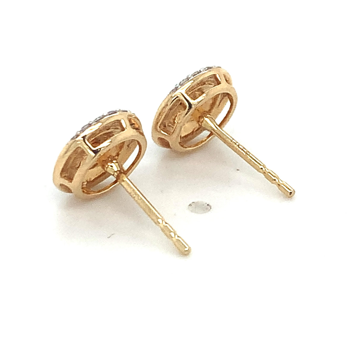 14K Gold Blue Black & White Enamel Roud Half Halo Diamond Evil Eye Stud Earrings