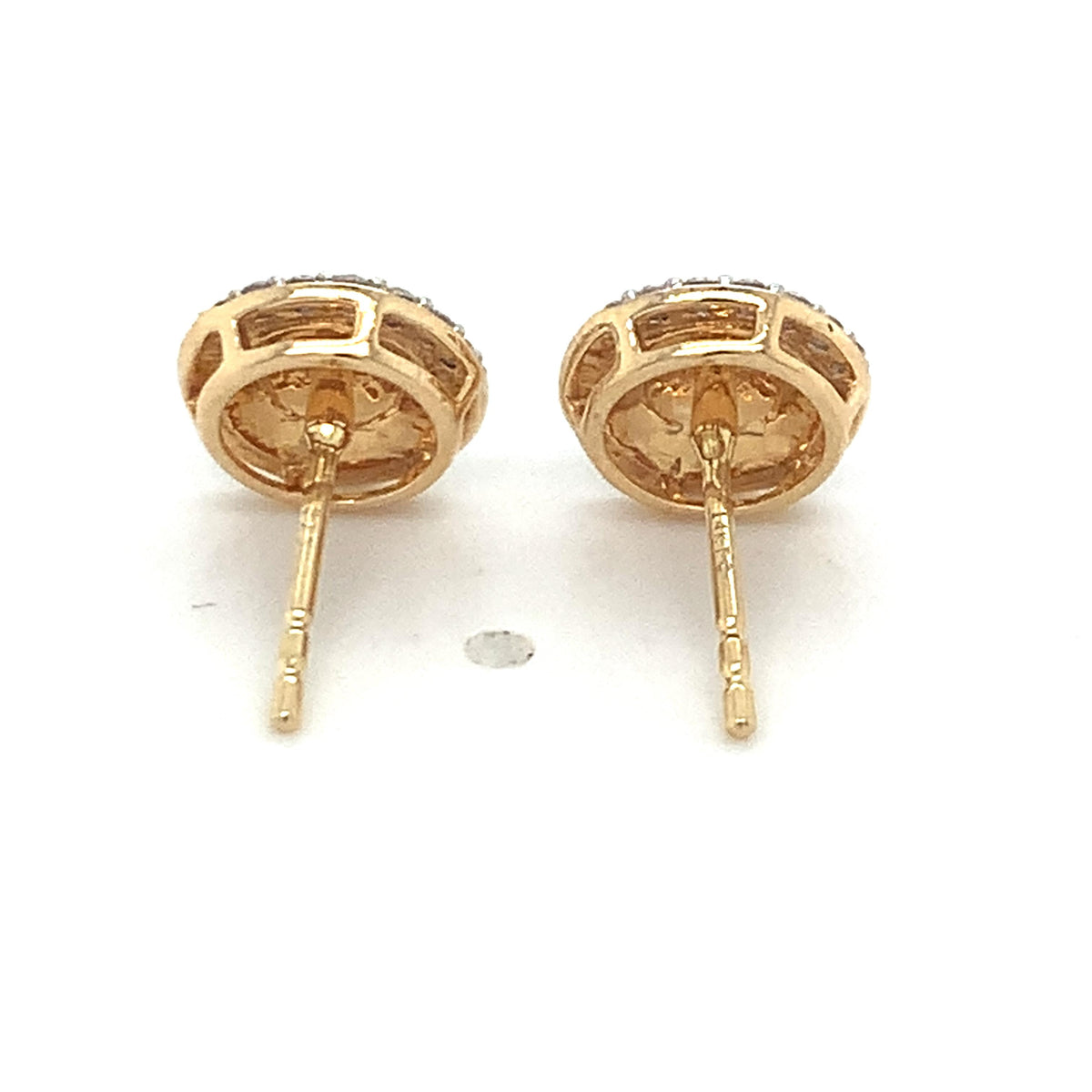 14K Gold Blue Black & White Enamel Roud Half Halo Diamond Evil Eye Stud Earrings