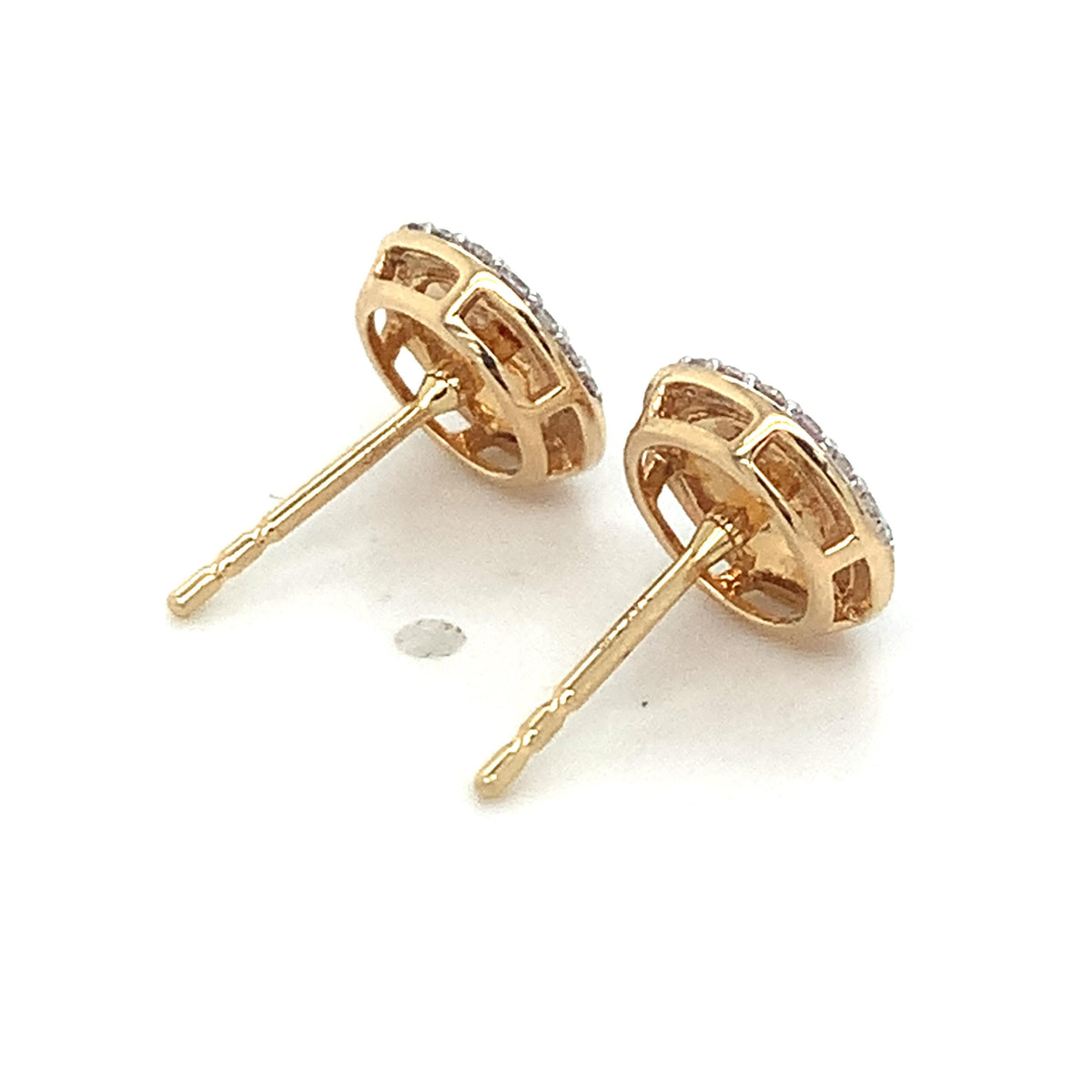 14K Gold Blue Black & White Enamel Roud Half Halo Diamond Evil Eye Stud Earrings