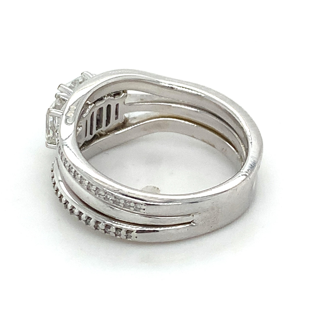 14K Gold 3-Stone Emerald Cut Center & Micro Pave Diamond Halfway Soldered Rings