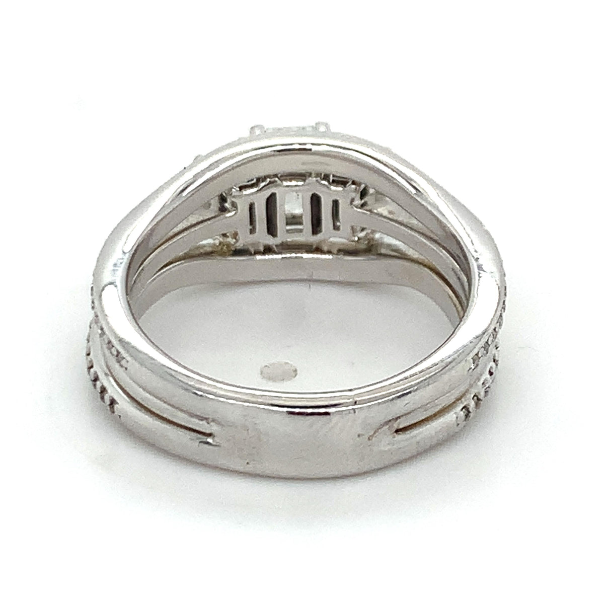 14K Gold 3-Stone Emerald Cut Center & Micro Pave Diamond Halfway Soldered Rings