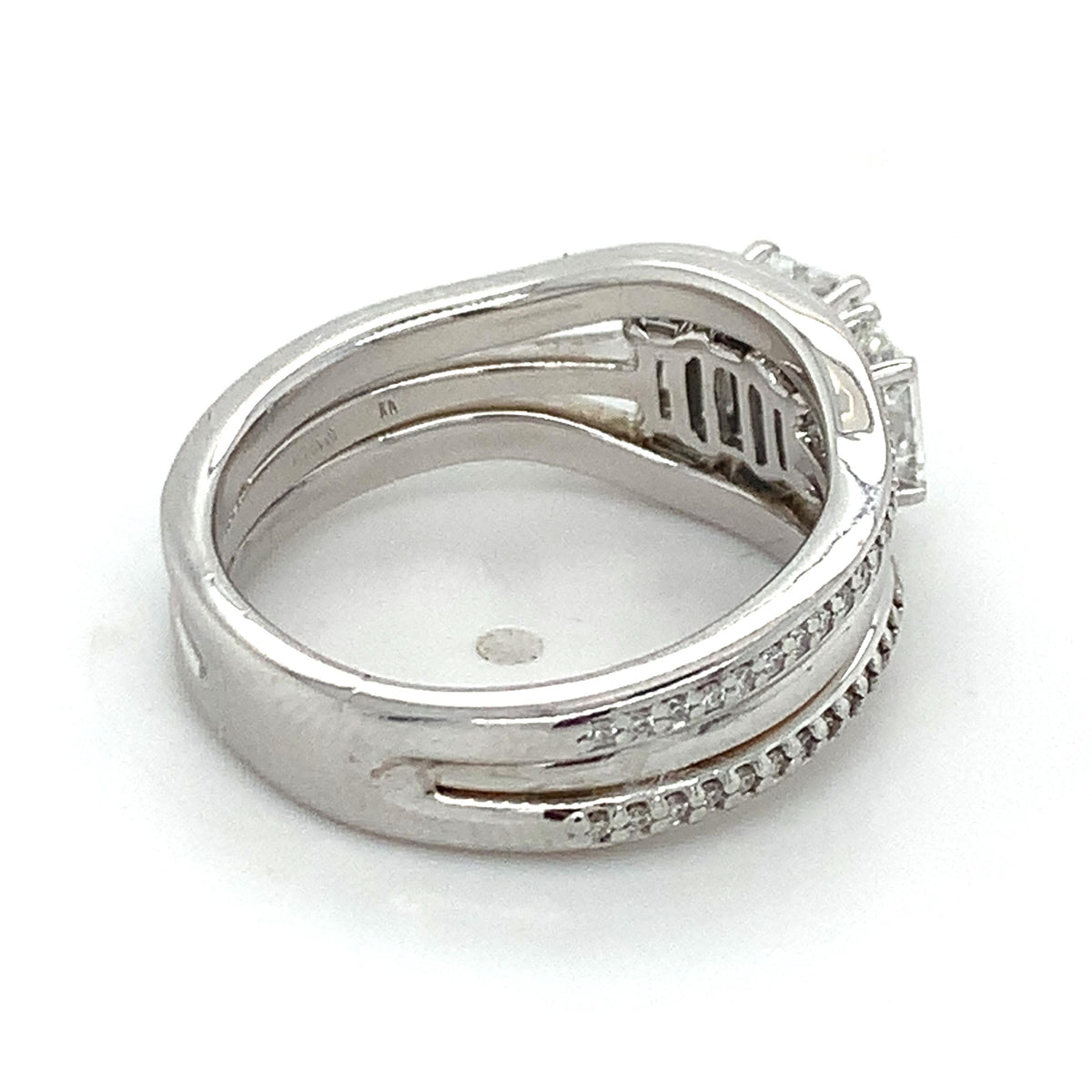 14K Gold 3-Stone Emerald Cut Center & Micro Pave Diamond Halfway Soldered Rings