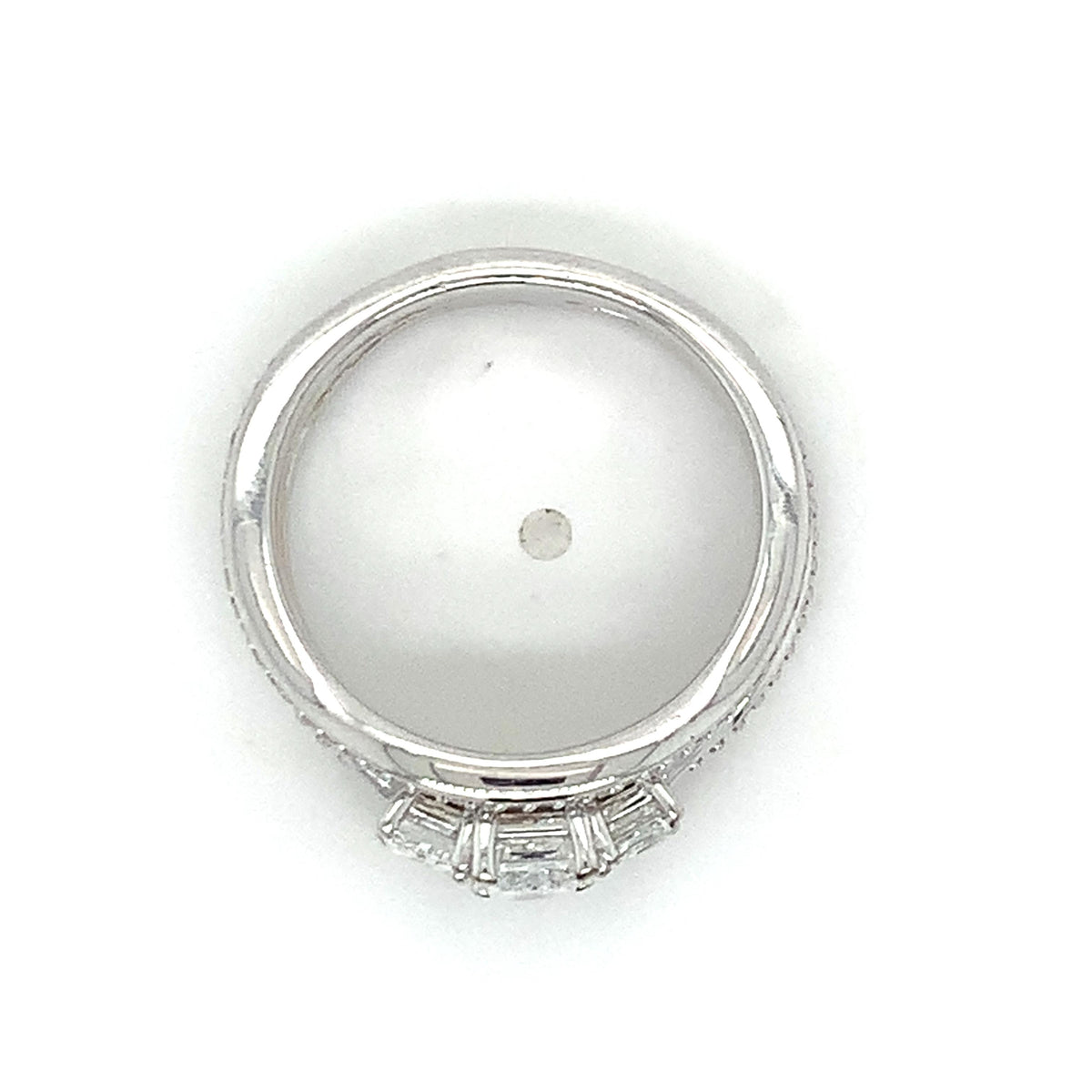 14K Gold 3-Stone Emerald Cut Center & Micro Pave Diamond Halfway Soldered Rings
