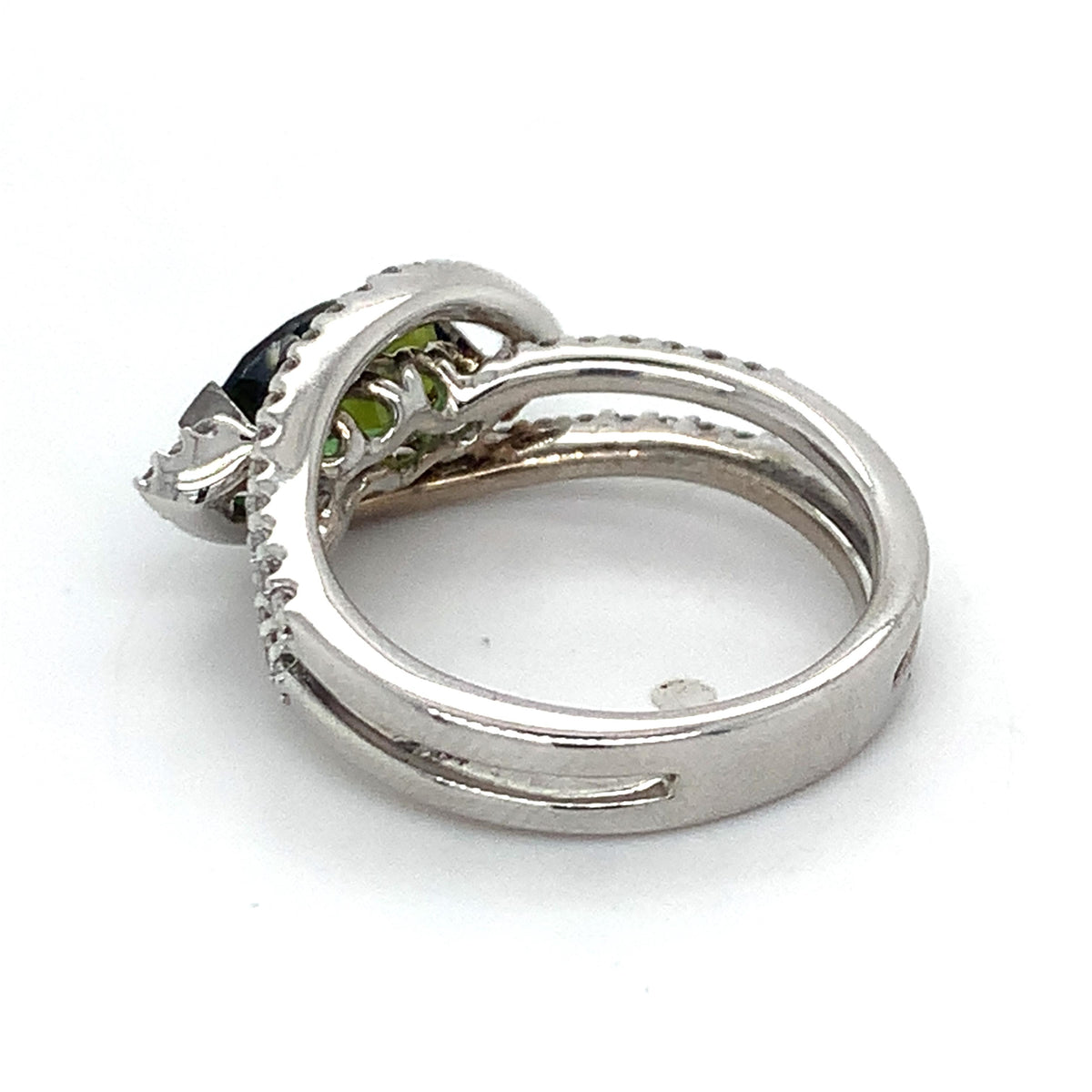 18K Gold 1.7ct Marquise Green Tourmaline &.32ctw Diamond Halo Split Shanks Ring
