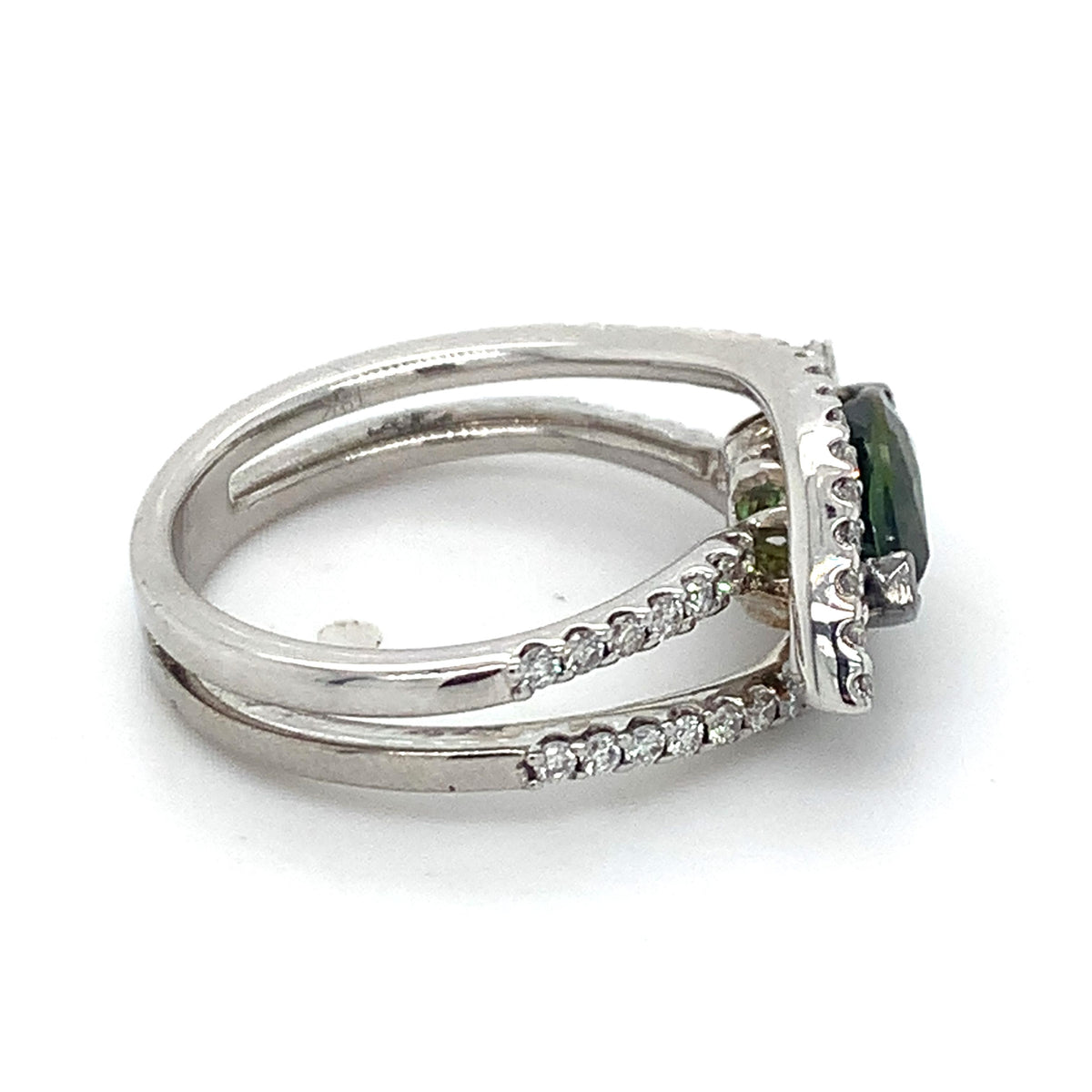 18K Gold 1.7ct Marquise Green Tourmaline &.32ctw Diamond Halo Split Shanks Ring
