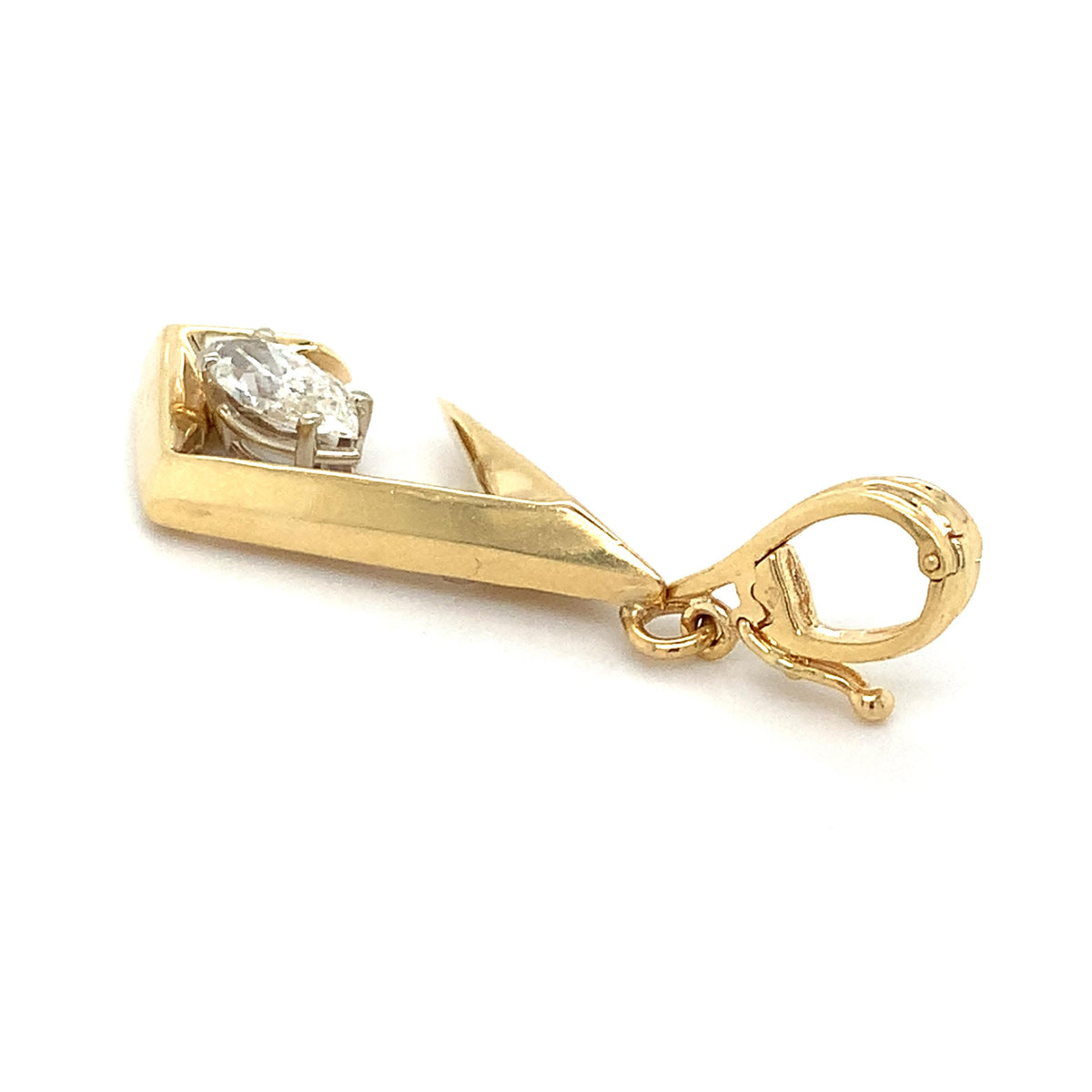 14K Gold Marquise Solitaire Diamond Rhombus Openwork Ribbed Loop-Bail Pendant