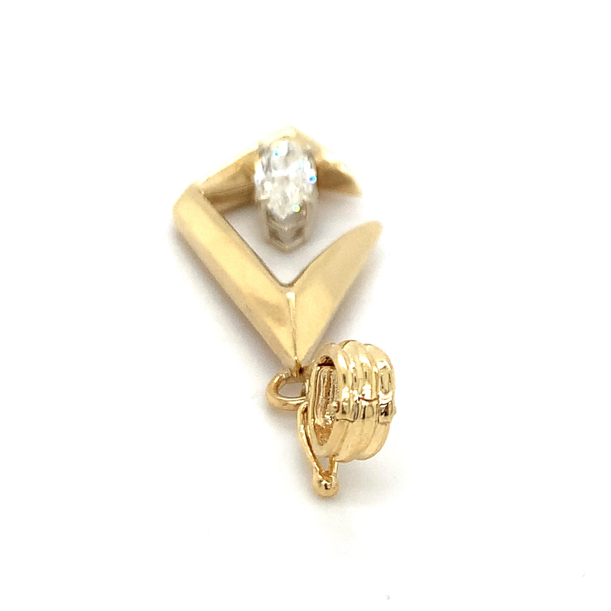 14K Gold Marquise Solitaire Diamond Rhombus Openwork Ribbed Loop-Bail Pendant
