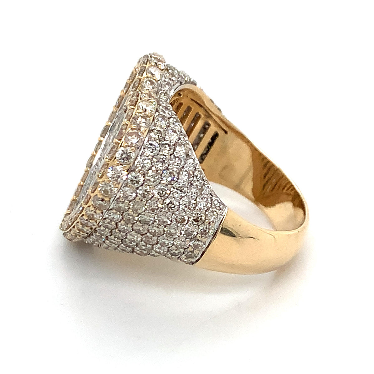 14K Gold Iced Out Baguette & Round Diamond Halo Heart Shaped Style Signet Ring