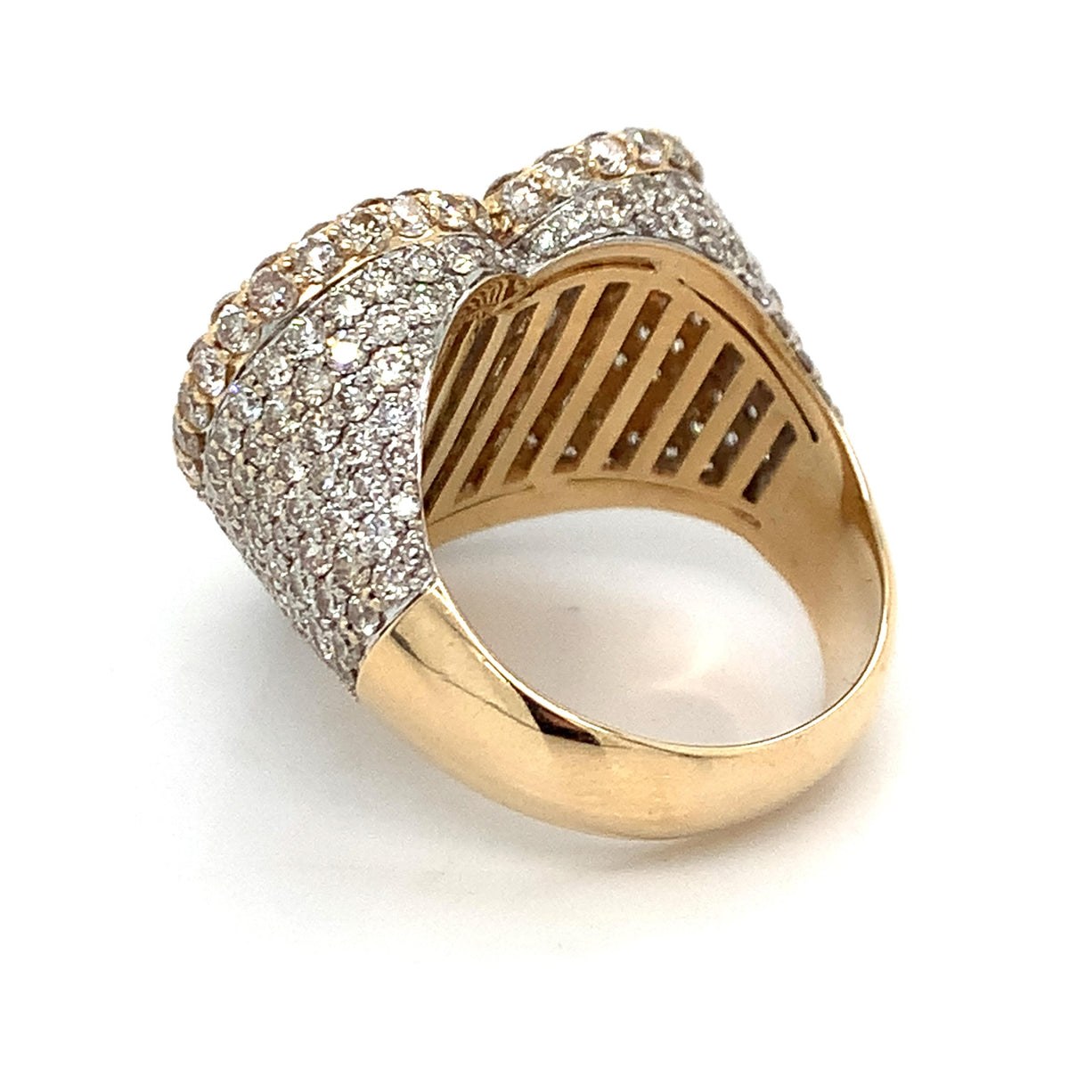 14K Gold Iced Out Baguette & Round Diamond Halo Heart Shaped Style Signet Ring