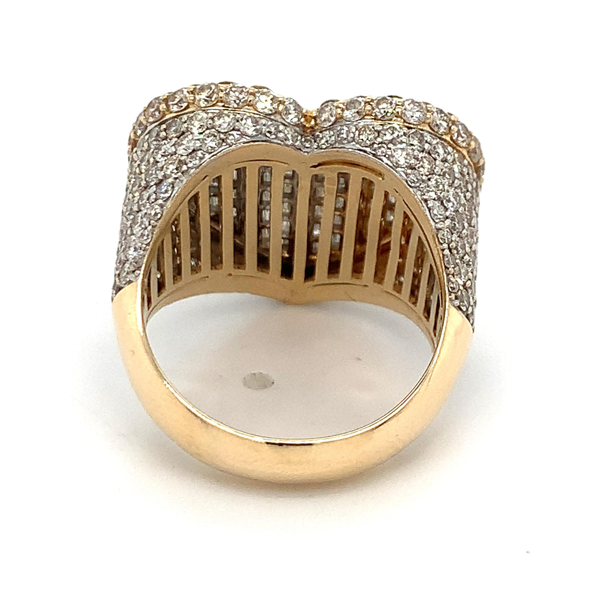 14K Gold Iced Out Baguette & Round Diamond Halo Heart Shaped Style Signet Ring