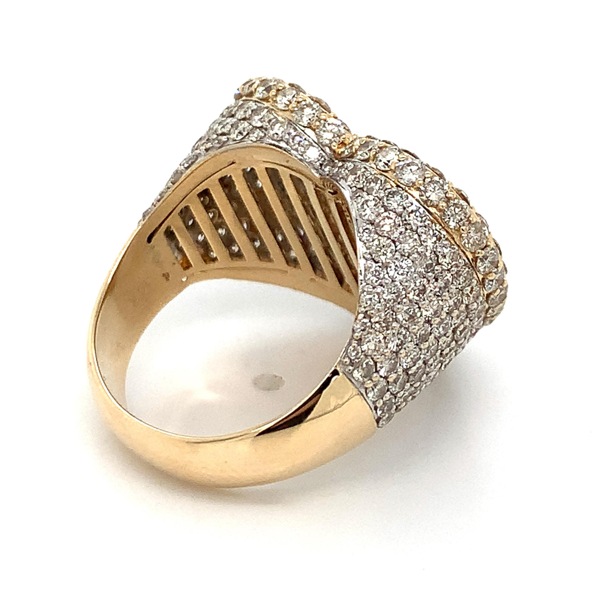 14K Gold Iced Out Baguette & Round Diamond Halo Heart Shaped Style Signet Ring