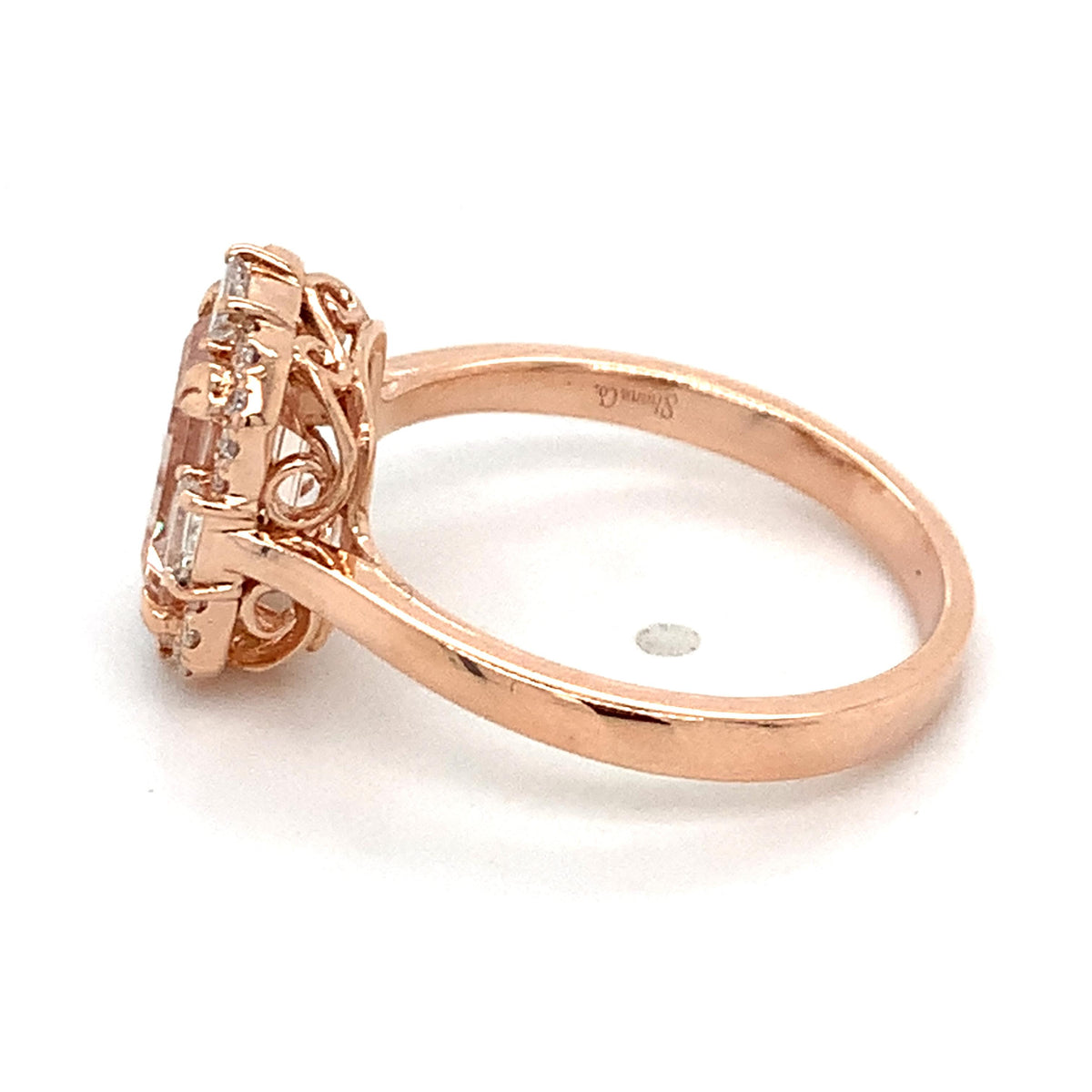 Shane Co. 14K Gold Emerald Cut Peach-Pink Morganite W/ Diamond Accent Halo Ring