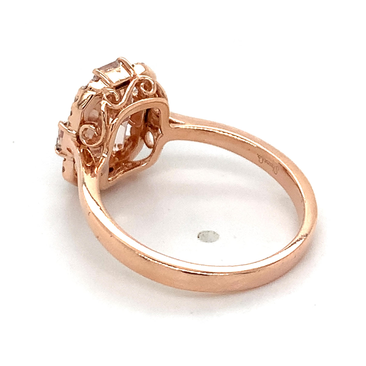 Shane Co. 14K Gold Emerald Cut Peach-Pink Morganite W/ Diamond Accent Halo Ring