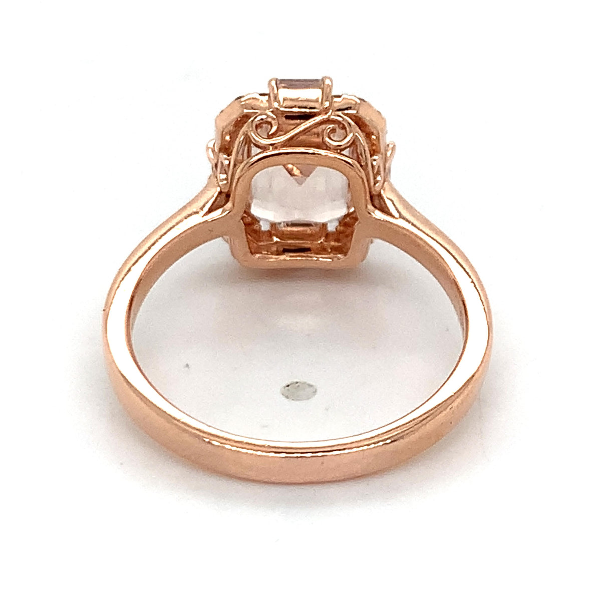Shane Co. 14K Gold Emerald Cut Peach-Pink Morganite W/ Diamond Accent Halo Ring