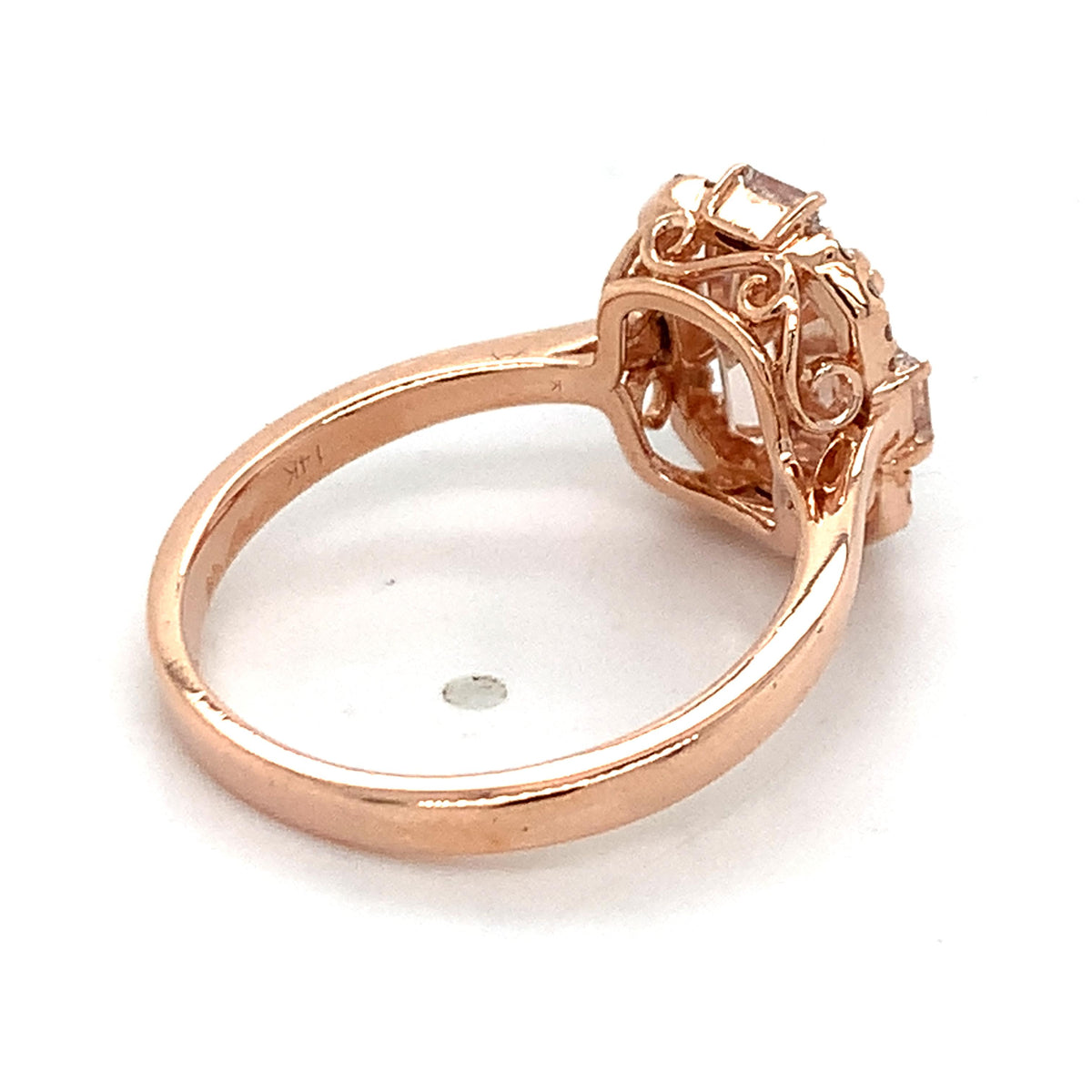 Shane Co. 14K Gold Emerald Cut Peach-Pink Morganite W/ Diamond Accent Halo Ring
