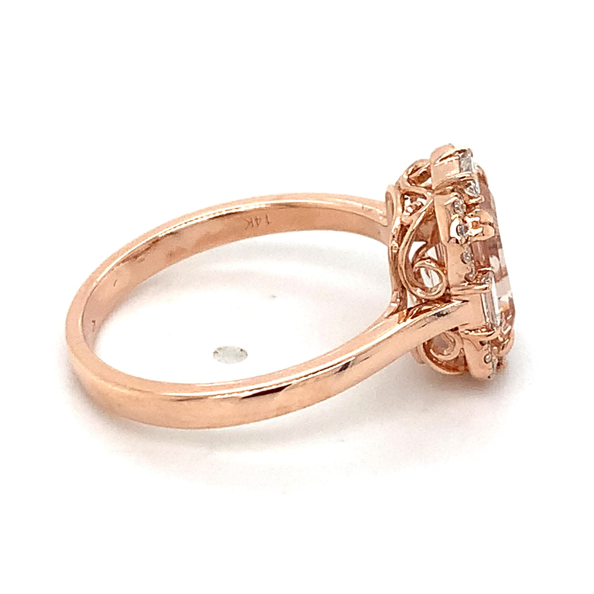 Shane Co. 14K Gold Emerald Cut Peach-Pink Morganite W/ Diamond Accent Halo Ring